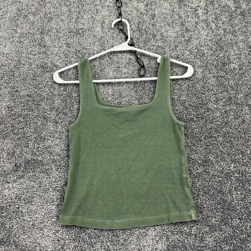 Old Navy Tank Top Womens Small Green Ribbed Square Neck Stretch Knit Casual